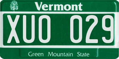 VT license plate XUO029