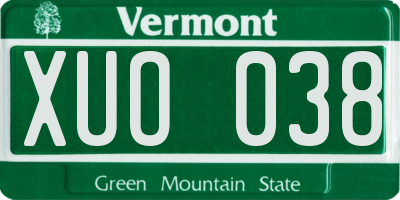VT license plate XUO038