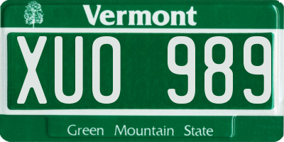 VT license plate XUO989