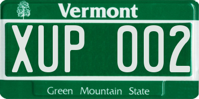 VT license plate XUP002