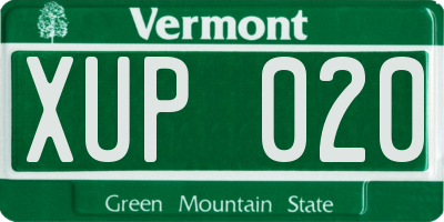 VT license plate XUP020