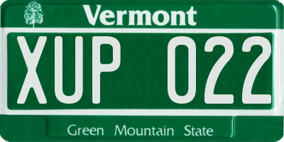 VT license plate XUP022