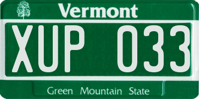 VT license plate XUP033