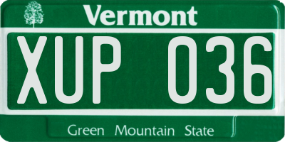 VT license plate XUP036