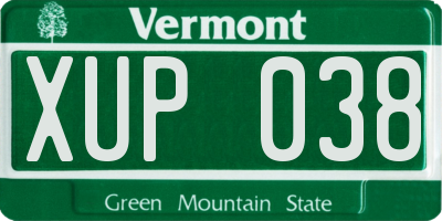 VT license plate XUP038