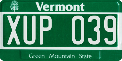 VT license plate XUP039