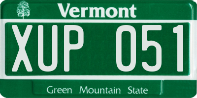 VT license plate XUP051