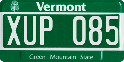 VT license plate XUP085
