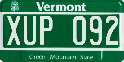 VT license plate XUP092