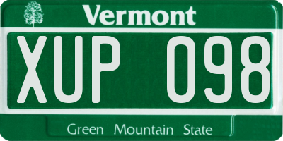 VT license plate XUP098