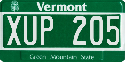 VT license plate XUP205