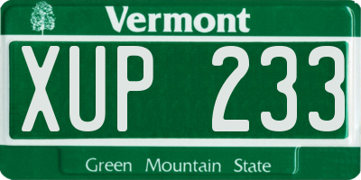 VT license plate XUP233