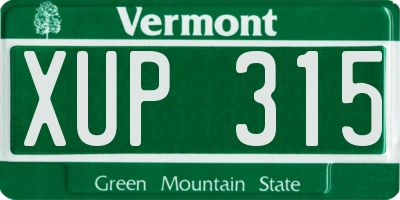 VT license plate XUP315
