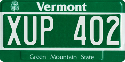 VT license plate XUP402