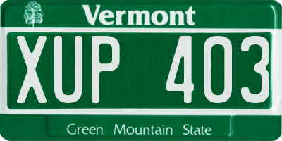 VT license plate XUP403