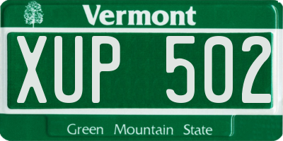VT license plate XUP502