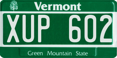 VT license plate XUP602
