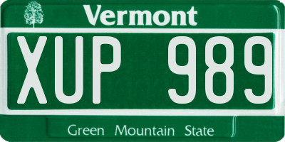 VT license plate XUP989