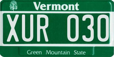 VT license plate XUR030