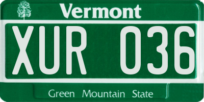 VT license plate XUR036