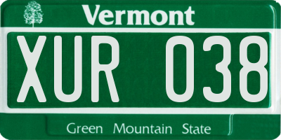 VT license plate XUR038