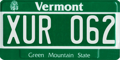 VT license plate XUR062