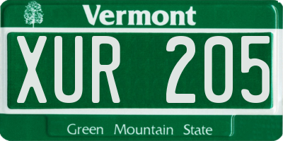 VT license plate XUR205