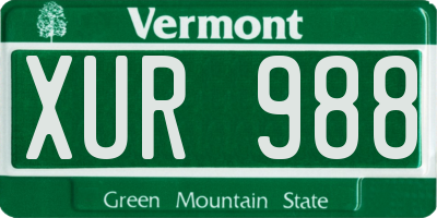 VT license plate XUR988