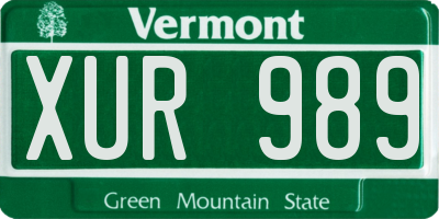 VT license plate XUR989