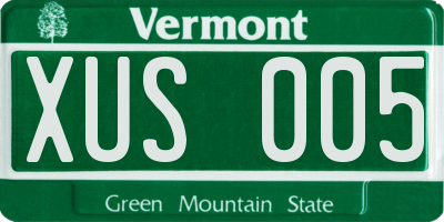 VT license plate XUS005