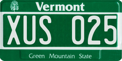 VT license plate XUS025
