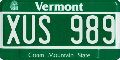 VT license plate XUS989