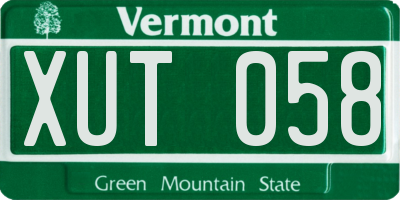 VT license plate XUT058