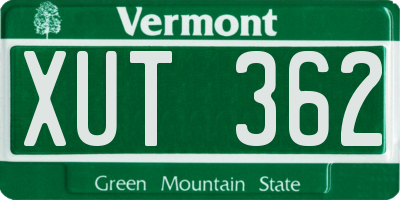 VT license plate XUT362