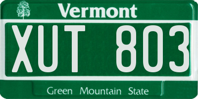 VT license plate XUT803