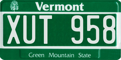 VT license plate XUT958