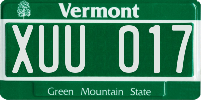 VT license plate XUU017