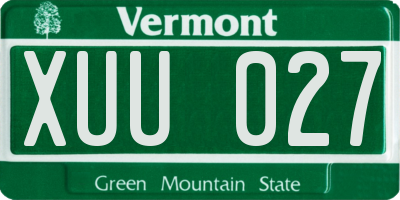VT license plate XUU027