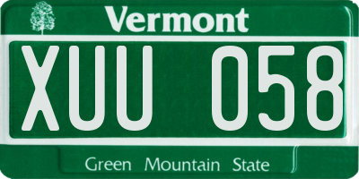 VT license plate XUU058