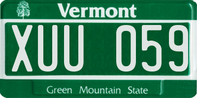 VT license plate XUU059