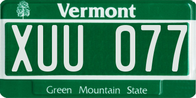 VT license plate XUU077