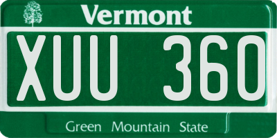VT license plate XUU360