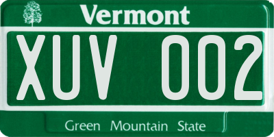 VT license plate XUV002