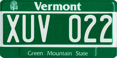 VT license plate XUV022