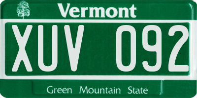 VT license plate XUV092