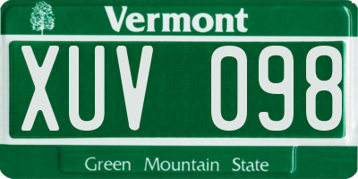 VT license plate XUV098