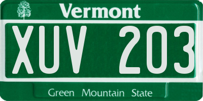 VT license plate XUV203