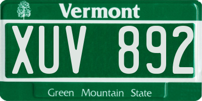VT license plate XUV892