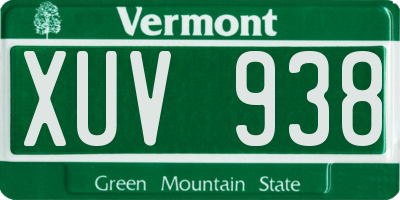 VT license plate XUV938