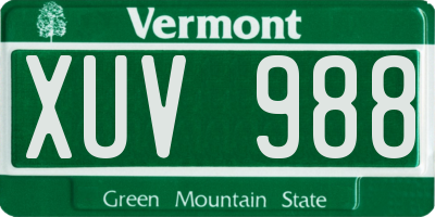 VT license plate XUV988